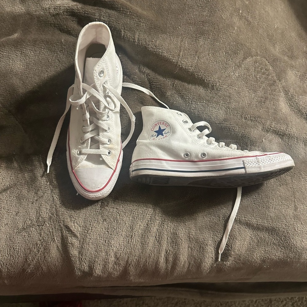 White High-Top Sneakers with Red Accents